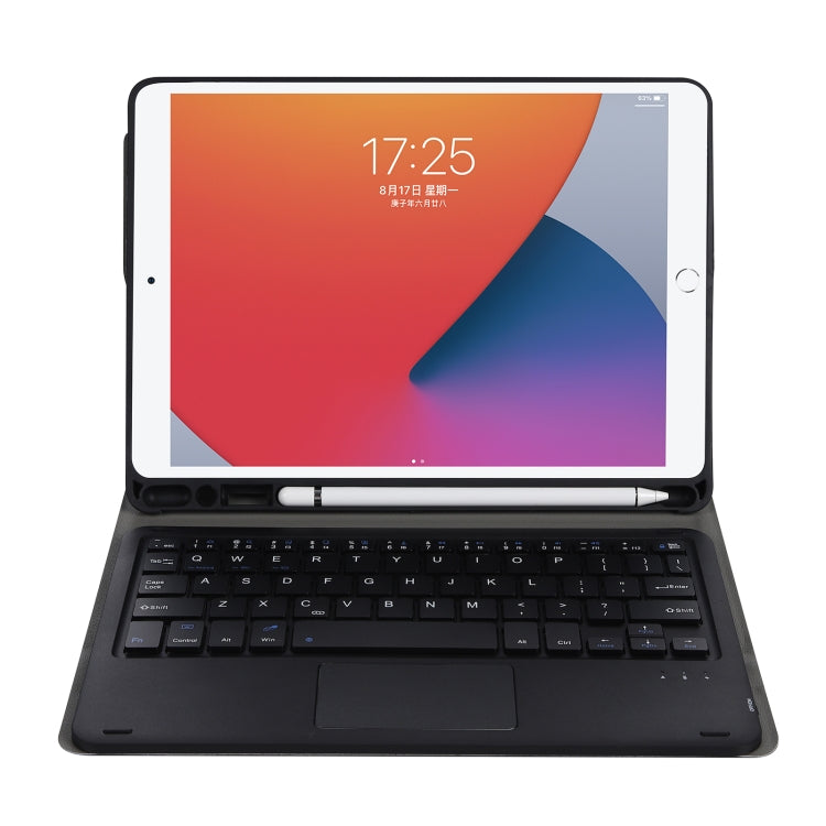 A07B-A Lambskin Texture Square Keycap Bluetooth Keyboard Leather Case with Touch Control For iPad 9.7 2018 & 2017 / Pro 9.7 inch / Air 2(Blue)