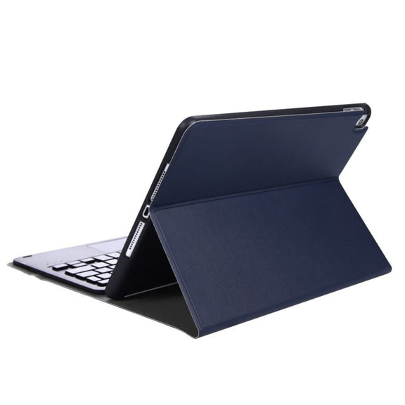A07B-A Lambskin Texture Square Keycap Bluetooth Keyboard Leather Case with Touch Control For iPad 9.7 2018 & 2017 / Pro 9.7 inch / Air 2(Blue)