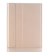 A07B-A Lambskin Texture Square Keycap Bluetooth Keyboard Leather Case with Touch Control For iPad 9.7 2018 & 2017 / Pro 9.7 inch / Air 2(Gold)