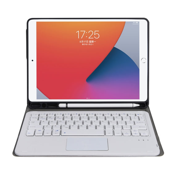 A07B-A Lambskin Texture Square Keycap Bluetooth Keyboard Leather Case with Touch Control For iPad 9.7 2018 & 2017 / Pro 9.7 inch / Air 2(Gold)