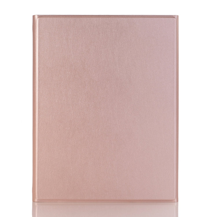 A07B-A Lambskin Texture Square Keycap Bluetooth Keyboard Leather Case with Touch Control For iPad 9.7 2018 & 2017 / Pro 9.7 inch / Air 2(Rose Gold)