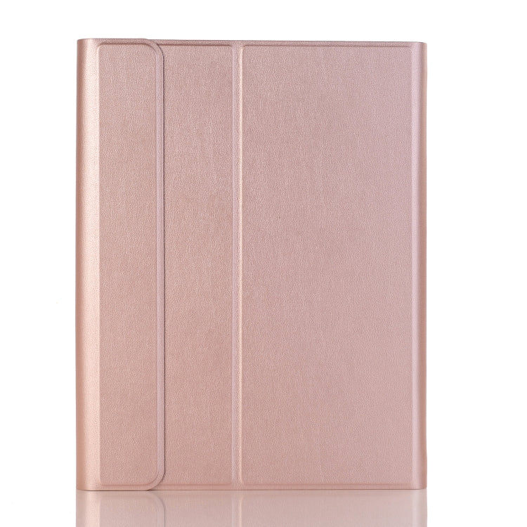 A07B-A Lambskin Texture Square Keycap Bluetooth Keyboard Leather Case with Touch Control For iPad 9.7 2018 & 2017 / Pro 9.7 inch / Air 2(Rose Gold)