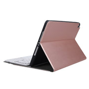 A07B-A Lambskin Texture Square Keycap Bluetooth Keyboard Leather Case with Touch Control For iPad 9.7 2018 & 2017 / Pro 9.7 inch / Air 2(Rose Gold)