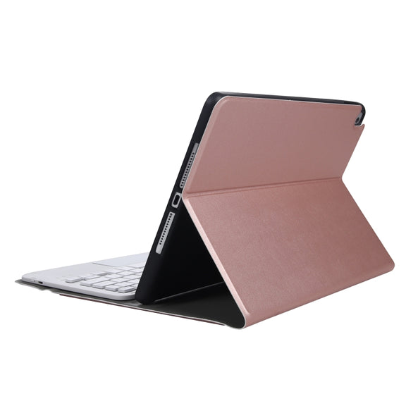 A07B-A Lambskin Texture Square Keycap Bluetooth Keyboard Leather Case with Touch Control For iPad 9.7 2018 & 2017 / Pro 9.7 inch / Air 2(Rose Gold)
