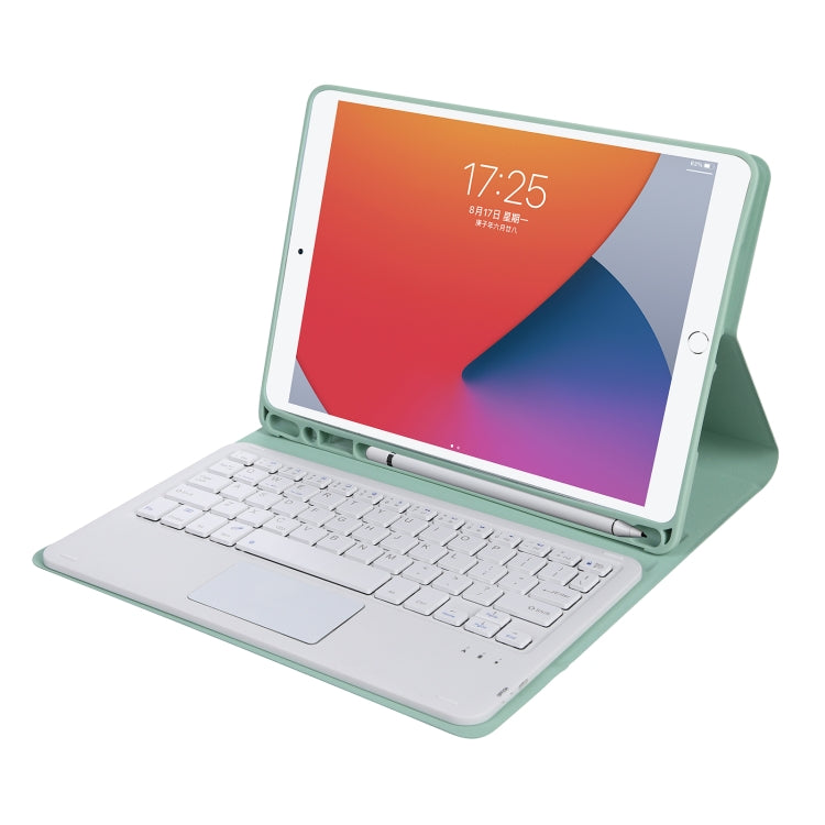 A07B-A Lambskin Texture Square Keycap Bluetooth Keyboard Leather Case with Touch Control For iPad 9.7 2018 & 2017 / Pro 9.7 inch / Air 2(Light Green)
