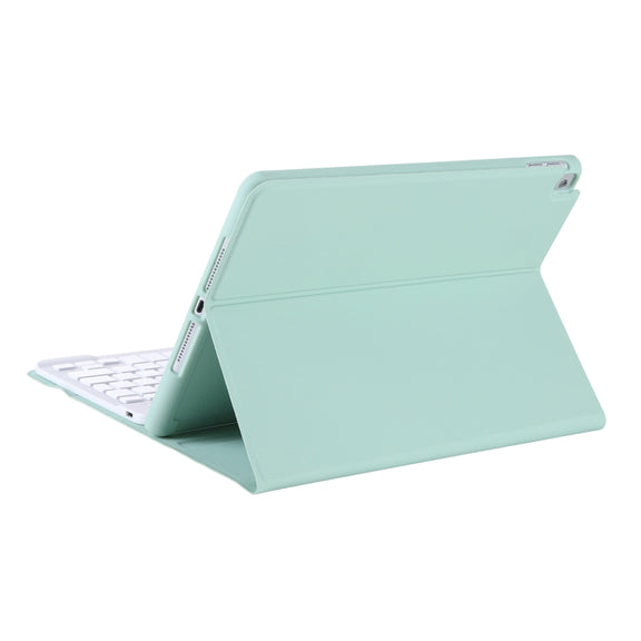 A07B-A Lambskin Texture Square Keycap Bluetooth Keyboard Leather Case with Touch Control For iPad 9.7 2018 & 2017 / Pro 9.7 inch / Air 2(Light Green)