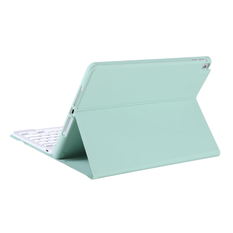 A07B-A Lambskin Texture Square Keycap Bluetooth Keyboard Leather Case with Touch Control For iPad 9.7 2018 & 2017 / Pro 9.7 inch / Air 2(Light Green)