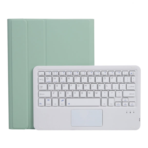 A07B-A Lambskin Texture Square Keycap Bluetooth Keyboard Leather Case with Touch Control For iPad 9.7 2018 & 2017 / Pro 9.7 inch / Air 2(Light Green)
