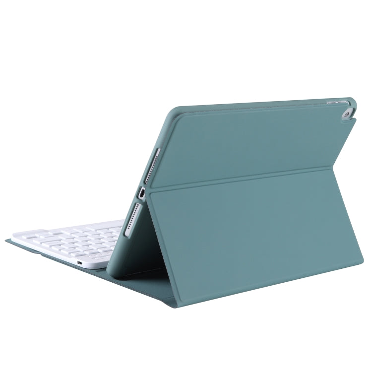 A07B-A Lambskin Texture Square Keycap Bluetooth Keyboard Leather Case with Touch Control For iPad 9.7 2018 & 2017 / Pro 9.7 inch / Air 2(Dark Green)