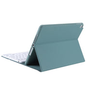 A07B-A Lambskin Texture Square Keycap Bluetooth Keyboard Leather Case with Touch Control For iPad 9.7 2018 & 2017 / Pro 9.7 inch / Air 2(Dark Green)