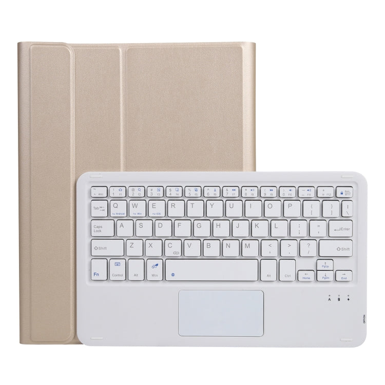 A11B-A Lambskin Texture Square Keycap Bluetooth Keyboard Leather Case with Touch Control For iPad Air 5 / 4 2020 10.9 / Pro 11 inch 2021 & 2020 & 2018(Gold)