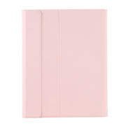 A11B-A Lambskin Texture Square Keycap Bluetooth Keyboard Leather Case with Touch Control For iPad Air 5 / 4 2020 10.9 / Pro 11 inch 2021 & 2020 & 2018(Pink)