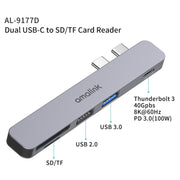 amalink 9177D Dual Type-C / USB-C to SD/TF Card Reader(Grey)