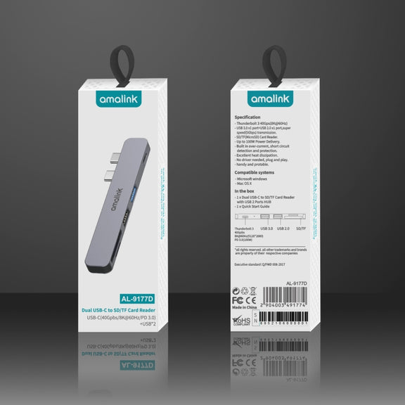 amalink 9177D Dual Type-C / USB-C to SD/TF Card Reader(Grey)