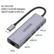 amalink 95122D Type-C / USB-C to RJ45 + 2 Ports USB + PD 3.0 Multi-function HUB(Grey)