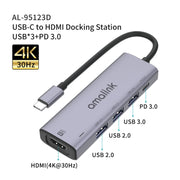 amalink 95123D Type-C / USB-C to HDMI + 3 Ports USB + PD 3.0 Multi-function HUB(Grey)