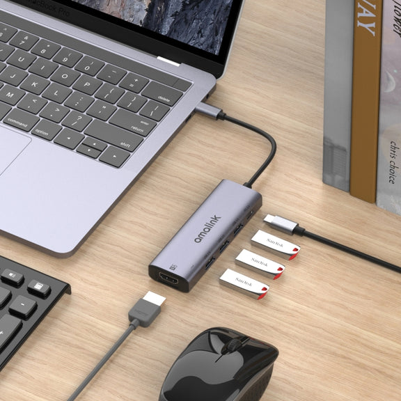 amalink 95123D Type-C / USB-C to HDMI + 3 Ports USB + PD 3.0 Multi-function HUB(Grey)