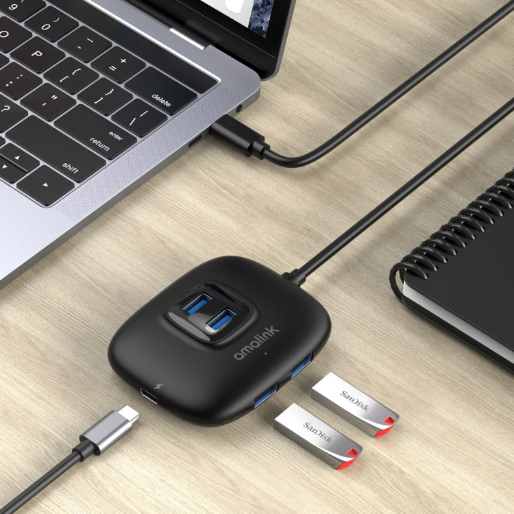 amalink UC310 Type-C / USB-C to 4 Ports USB Multi-function HUB(Black)