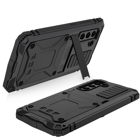 For Samsung Galaxy S21 FE R-JUST Rugged Phone Case with Holder(Black)