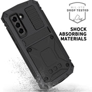 For Samsung Galaxy S21 FE R-JUST Rugged Phone Case with Holder(Black)