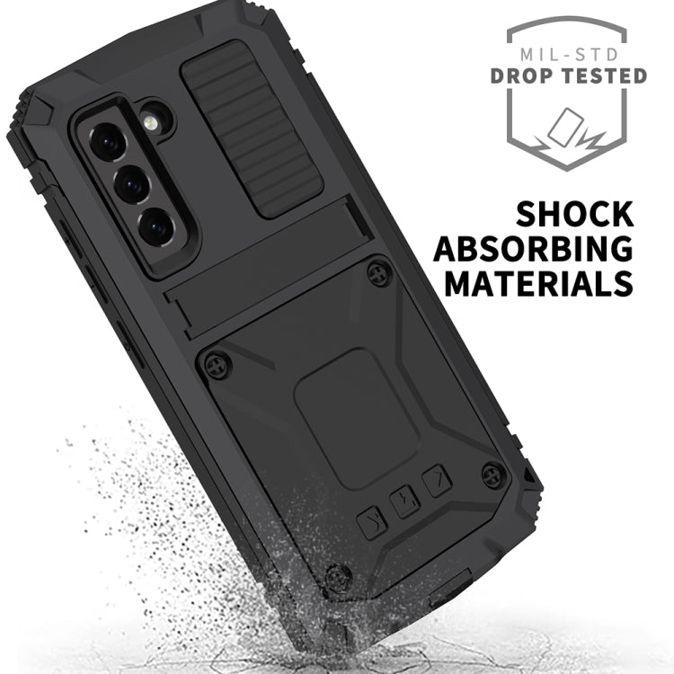 For Samsung Galaxy S21 FE R-JUST Rugged Phone Case with Holder(Black)