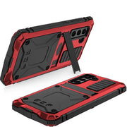 For Samsung Galaxy S21 FE R-JUST Rugged Phone Case with Holder(Red)