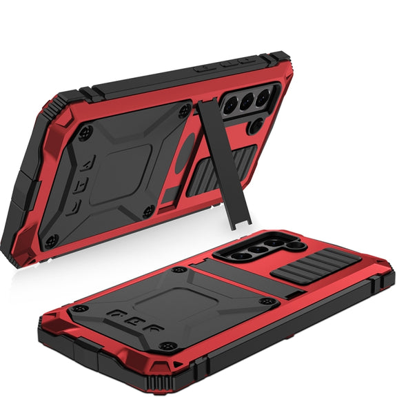 For Samsung Galaxy S21 FE R-JUST Rugged Phone Case with Holder(Red)