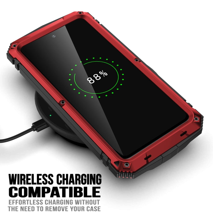 For Samsung Galaxy S21 FE R-JUST Rugged Phone Case with Holder(Red)