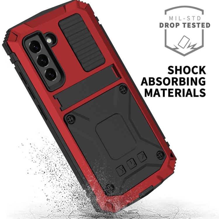 For Samsung Galaxy S21 FE R-JUST Rugged Phone Case with Holder(Red)