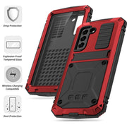 For Samsung Galaxy S21 FE R-JUST Rugged Phone Case with Holder(Red)