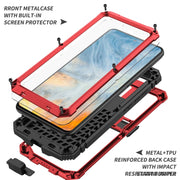 For Samsung Galaxy S21 FE R-JUST Rugged Phone Case with Holder(Red)