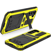 For Samsung Galaxy S21 FE R-JUST Rugged Phone Case with Holder(Yellow)