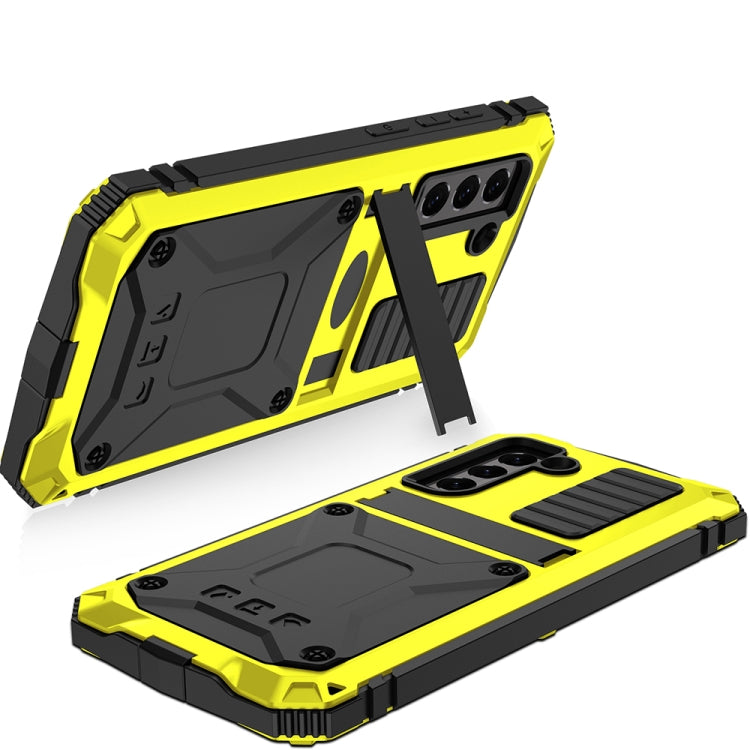 For Samsung Galaxy S21 FE R-JUST Rugged Phone Case with Holder(Yellow)