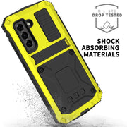 For Samsung Galaxy S21 FE R-JUST Rugged Phone Case with Holder(Yellow)