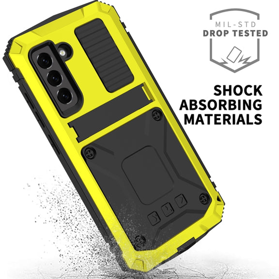 For Samsung Galaxy S21 FE R-JUST Rugged Phone Case with Holder(Yellow)