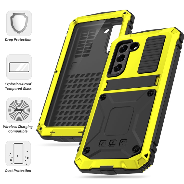 For Samsung Galaxy S21 FE R-JUST Rugged Phone Case with Holder(Yellow)