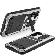 For Samsung Galaxy S21 FE R-JUST Rugged Phone Case with Holder(Silver)