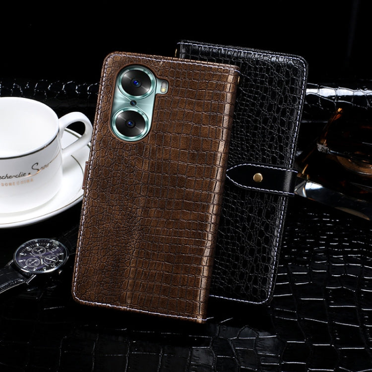 For Honor 60 Pro idewei Crocodile Texture Leather Phone Case(Black)