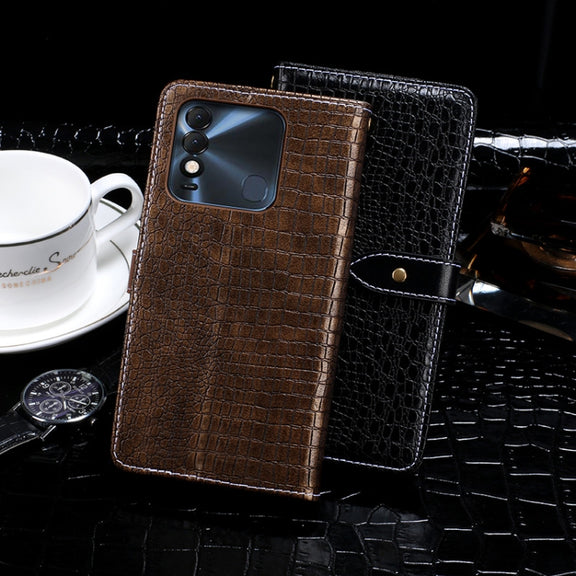 For Tecno Spark 8 idewei Crocodile Texture Leather Phone Case(Black)
