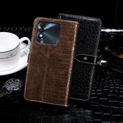 For Tecno Spark 8 idewei Crocodile Texture Leather Phone Case(Dark Blue)