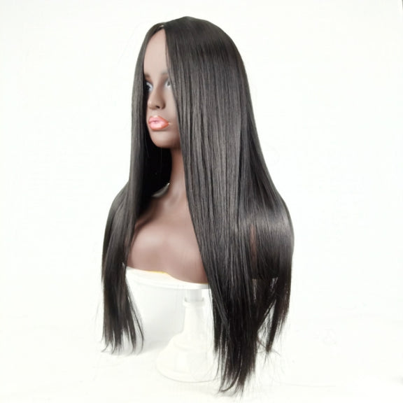 Centre-parted Long Straight Wig Headgear for Women(Black)