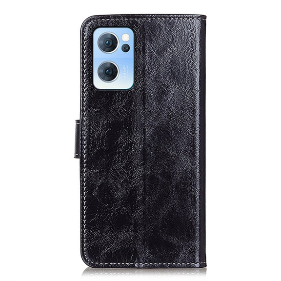 For OPPO Reno7 5G Retro Crazy Horse Texture Horizontal Flip Leather Phone Case(Black)