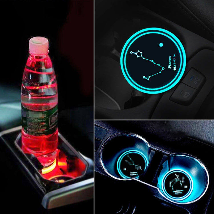 2 PCS Car Constellation Series AcrylicColorful USB Charger Water Cup Groove LED Atmosphere Light(Pisces)