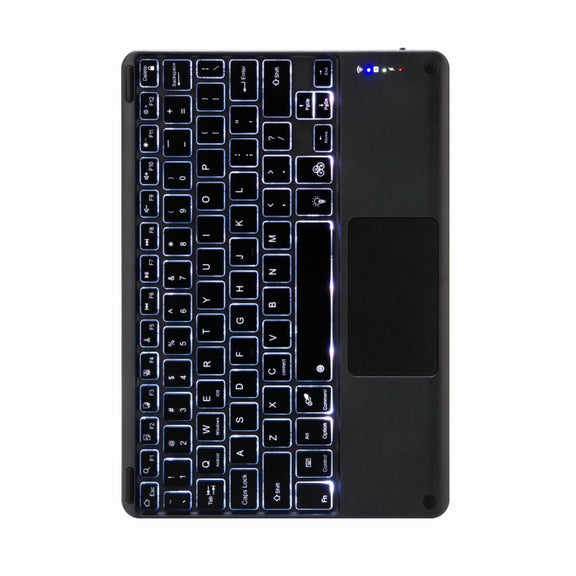 H-102CS Touch Backlight Bluetooth Keyboard Leather Case with Rear Three-fold Holder For iPad 10.2 2020 & 2019 / Pro 10.5 inch(Black)