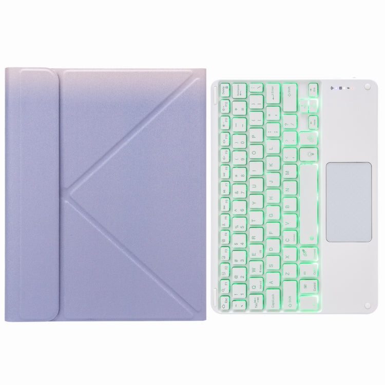 H-097CS Touch Backlight Bluetooth Keyboard Leather Case with Rear Three-fold Holder For iPad 9.7 2018 & 2017(Purple)
