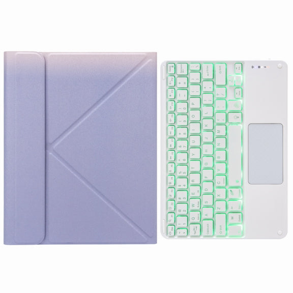 H-097CS Touch Backlight Bluetooth Keyboard Leather Case with Rear Three-fold Holder For iPad 9.7 2018 & 2017(Purple)