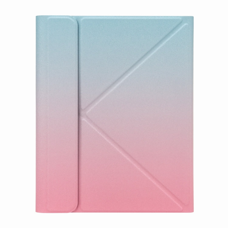 H-097CS Touch Backlight Bluetooth Keyboard Leather Case with Rear Three-fold Holder For iPad 9.7 2018 & 2017(Pink Blue)