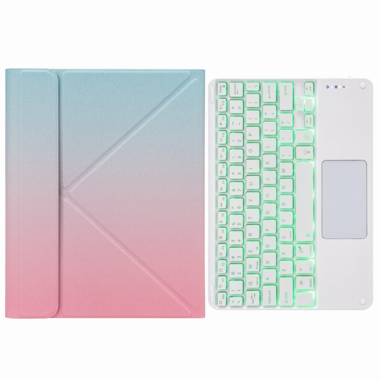 H-109CS Touch Backlight Bluetooth Keyboard Leather Case with Rear Three-fold Holder For iPad Pro 11 inch 2021 & 2020 & 2018 / Air 2020 10.9(Pink Blue)