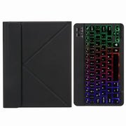 H-097S3 Tri-color Backlight Bluetooth Keyboard Leather Case with Rear Three-fold Holder For iPad 9.7 2018 & 2017(Black)