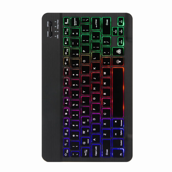 H-097S3 Tri-color Backlight Bluetooth Keyboard Leather Case with Rear Three-fold Holder For iPad 9.7 2018 & 2017(Black)